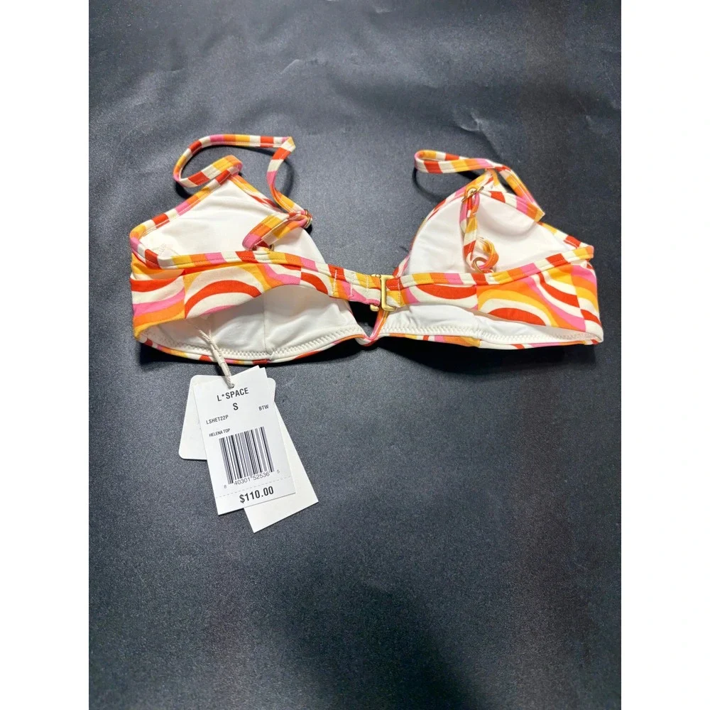 L*Space Helena Bikini Top Small Orange Pink Yellow Retro Wave LSHET22P NEW